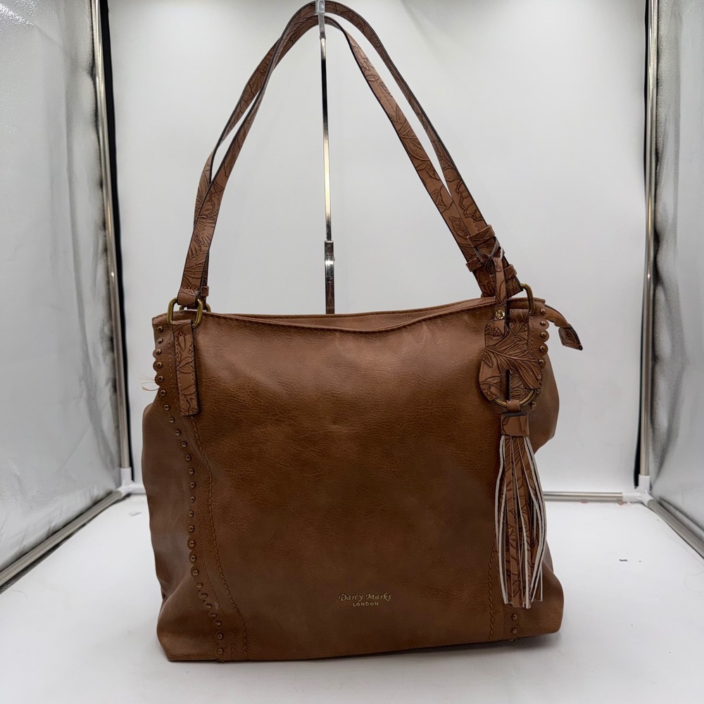 Darcy Marks London Cognac Vegan Leather Tooled Boho Hobo Shoulder Bag